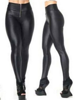 Zip Patchwork Faux Leather Women Leggings 2015 High Waist Elastic Skinny pants Plus Size Spring Lowest Price