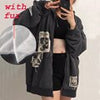 Zip-Up Hoodie Casual Loose Sweatshirt Y2K Printed Long Sleeve Women Tops Autumn Streetwear Vintage Harajuku Sweatshirt With Zip