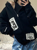 Zip-Up Hoodie Casual Loose Sweatshirt Y2K Printed Long Sleeve Women Tops Autumn Streetwear Vintage Harajuku Sweatshirt With Zip