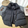 Zipper Down Vest Women Korean Winter Sleeveless Jacket Solid Elegant Stand Collar Jacket Female Loose Coat With Pocket