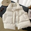 Zipper Down Vest Women Korean Winter Sleeveless Jacket Solid Elegant Stand Collar Jacket Female Loose Coat With Pocket