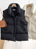 Zipper Down Vest Women Korean Winter Sleeveless Jacket Solid Elegant Stand Collar Jacket Female Loose Coat With Pocket
