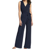 Zipper Women Sleeveless Jumpsuits V-neck Sashes Fashion Office Lady Jumpsuit Summer Female Wide Leg Pants Rompers Size GV753