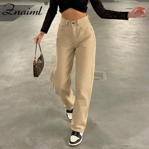 Znaiml Quality Straight Jeans for Women khaki Bottom Baggy Denim Pants High Waist Full Length Trousers Vintage Streetwear 2022
