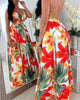 Zoctuo Floral Print  Maxi Dress Backless High Waist Sexy Club Dresses For Women Spaghetti Straps Casual Party Dress