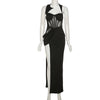 Zoctuo Sexy Black Dress Mesh Corset Backless Halter High Split Long Maxi Dress Women Elegant Party Evening Dinner Dresses
