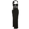 Zoctuo Sexy Black Dress Mesh Corset Backless Halter High Split Long Maxi Dress Women Elegant Party Evening Dinner Dresses