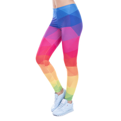 Autumn Winter Leggings Printed Women Legging Colorful Triangles Rainbow Legins High Waist Elastic Leggins Silm Women Pants
