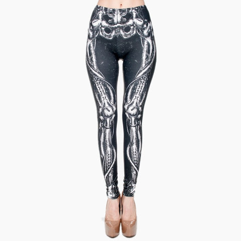 Biomechanical black Graphic Full Print Leggings Women Fitness Legging Stretchy Trousers Leggings Pants