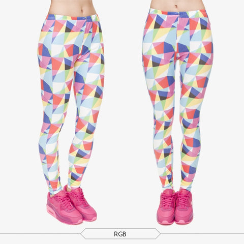 Brand Women Colour Geometry Printing Legging High Elastic Fitness Legging Trousers LeggingsWomen Pants