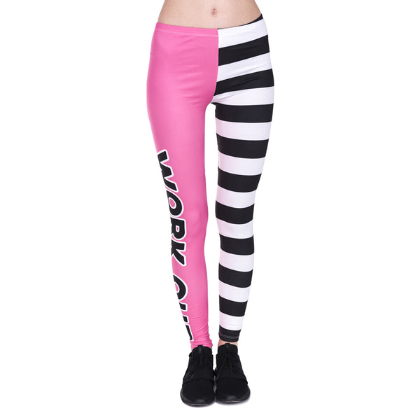 Cozy Fitness Woman Legins Pink and Stripes Printing Work Out Legging Women High Waist Fashion Leggings