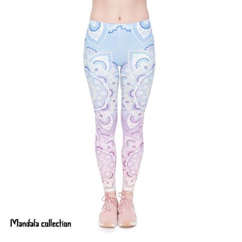 Fashion Fitness Legging Mandala Gradient Light Printing Bottoms Slim Leggings High Waist Woman Pants