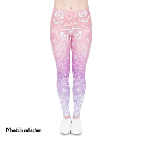 Fashion Fitness Legging Mandala Orange Ombre Printing Bottoms Sexy High Waist Leggings Women Pants