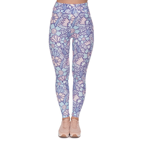 Fashion High Waist Legging Pastel Flowers Cartoon Printing Women Leggings Fitness Flexibility Woman Pants