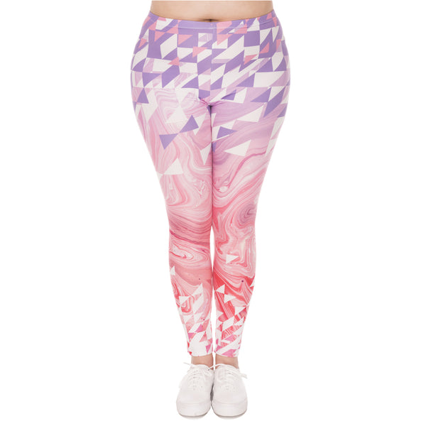 Fashion Large Size Leggings Triangles Pink Marble Printed Leggins Plus Size Trousers Stretch Pants For Plump Women
