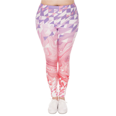 Fashion Large Size Leggings Triangles Pink Marble Printed Leggins Plus Size Trousers Stretch Pants For Plump Women