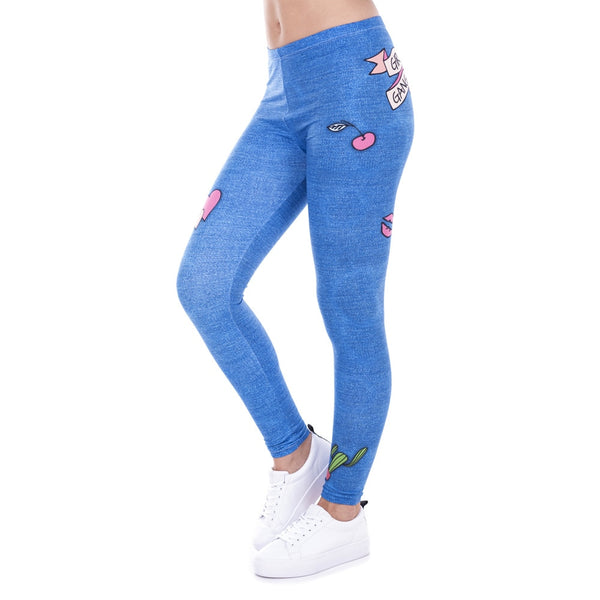 Fashion Legging Female Gang Jeans Design Legins Denim Blue Leggins Printed 100% Brand New Women Leggings Women Pants