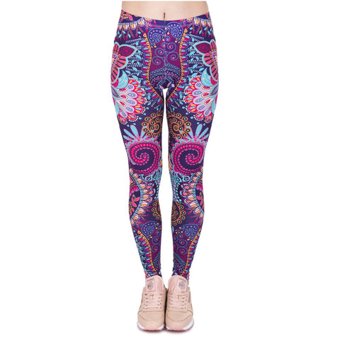 Fashion Retro Women Legins Mandala Flowers Pink Printing Legging Woman Cozy High Waist Leggings