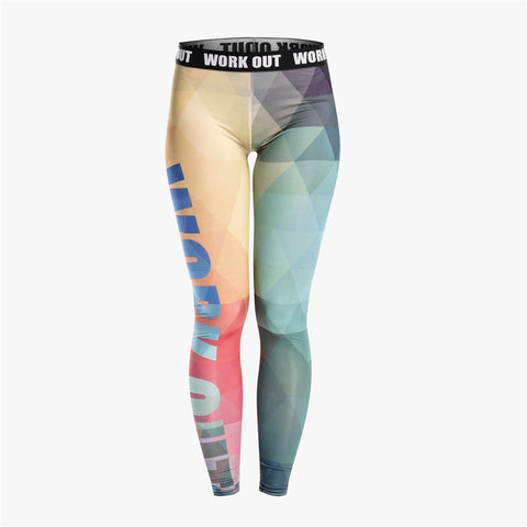 Fashion Stitching Women Leggingg Triangle Rainbow Printing Leggings Fitness Sexy High Waist Woman Pants