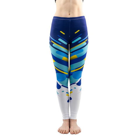 Fashion Women Blue Line Trend Pattern Sexy Leggings Elasticity Workout Pants Fitness Slim Bottoms