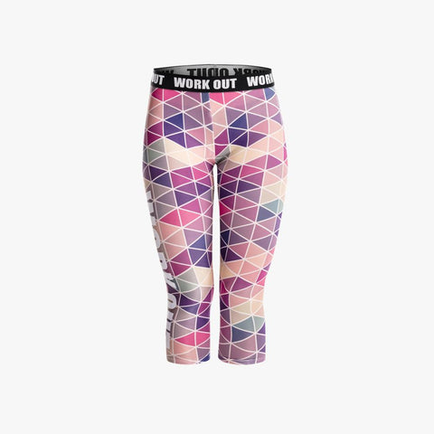 Fashion Women Capri Leggings Triangles Printing Pink Mid-Calf 3/4 Fitness Movement Leggins High Waist Capri Pants