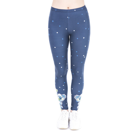 Fashion Women Legging lazy koala Printing Blue Dots Legging Slim High Waist Fitness Leggings Stretch Womens Pants