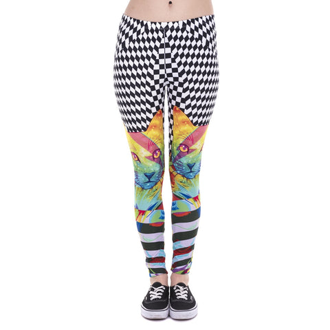 Fashion Women Leggings Colorful Hypnotic Cat Printed Leggins Fitness Legging Sexy High Waist Woman Pants