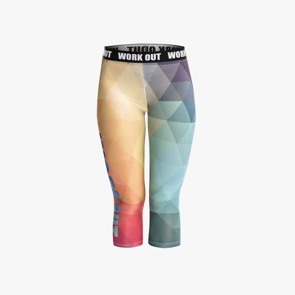 High Elasticity Women Capri Leggings Stitching Color Printing Mid-Calf 3/4 Fitness Leggins High Waist Capri Pants