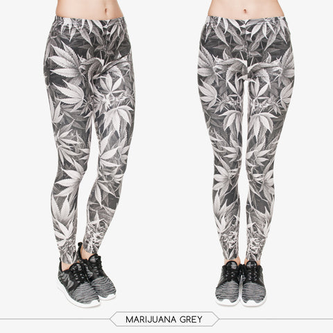 High Quality Leggings Women Gray Leaves Printing Fitness Legging Sexy Silm Fit Legins High Waist Trouser Women Pants