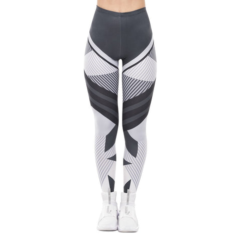 High Quality Women Legging Dark Gray Stripes Printing Fitness Leggings Fashion High Waist Woman Pants
