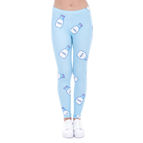 High Quality Women Legging Milk Printed Leggins for Women Trousers High Waist Blue Legins Woman Pants Stretch Leggings