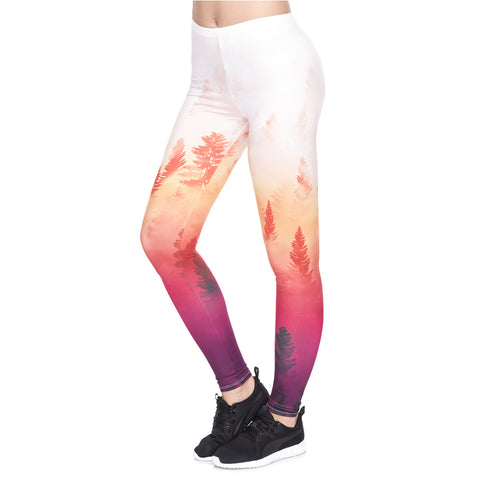 High Quality Women Legging Winter Forest Ombre Printing Orange Fitness Leggings Christmas High Waist Woman Pants
