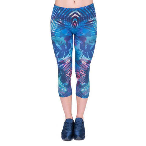 New Arrival Summer Women Capri Leggings Tropical Leaves Printing Sexy Mid-Calf 3/4 Fitness Leggins Capri Pants