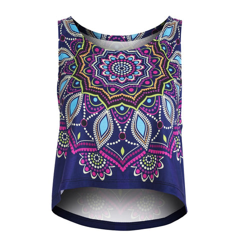 New Ethnic Winds Woman Tanks Top Mandala Purple Printing Vest Women Fashion Elegant Short Crop Top