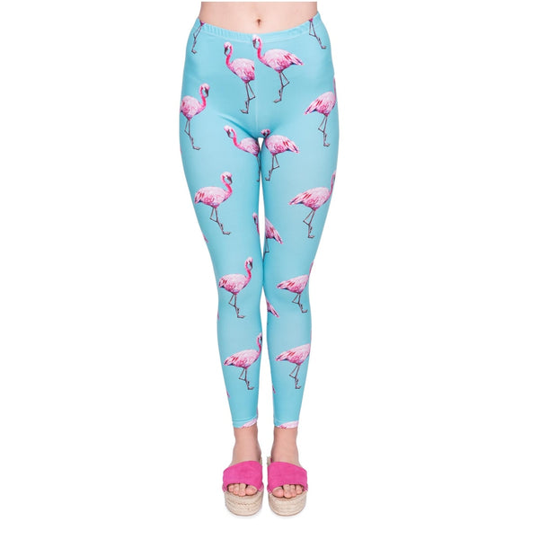 New Fashion Women Legging Cyan Flamingo Printing Leggings High Quality High Waist Woman Pants