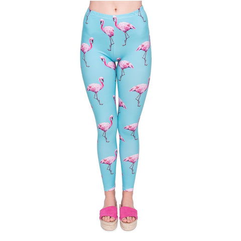 New Fashion Women Legging Cyan Flamingo Printing Leggings High Quality High Waist Woman Pants