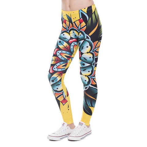 New Fashion Women Leggings Creative Design Leggins Printed Trousers Tattoo Flower Legging High Waist Legins Women Pants