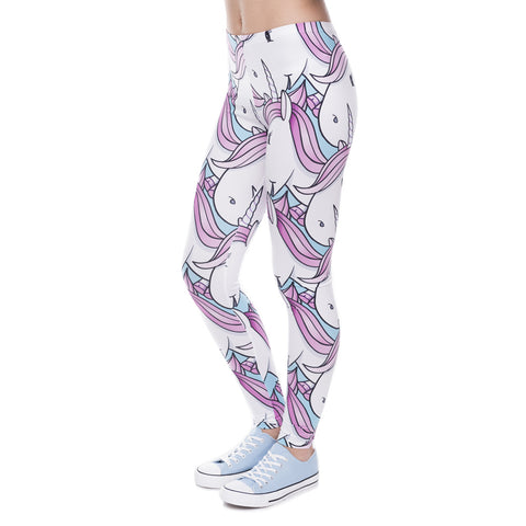 New Fashion Women Leggings Digital Printed Trousers Pink White Unicorn Legging Slim High Waist Legins Women Pants