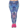New Large Size Leggings Tropical Leaves Blue Printed High Waist Leggins Plus Size Trousers Stretch Pants For Plump Women