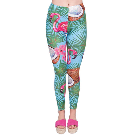 New Series Women Legging Coconut Flamingo Printing Leggings Fashion Slim High Waist Woman Pants