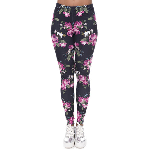New Women Leggings Retro Roses Printing Fitness legging Elegant Sexy Elasticity Leggins High Waist Legins Trouser Pants