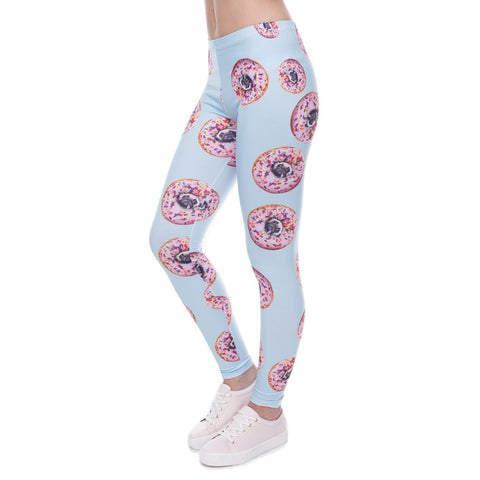 New arrival Women Leggings Trousers Donuts with pugs Print Legging Blue Leggins Slim High Elasticity Legins Womens Pants