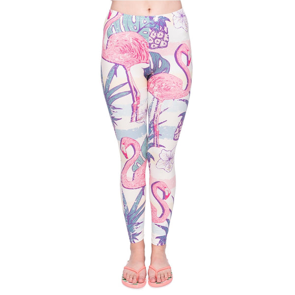 Retro Style Women Legging Elegant Flamingo Printing Leggings Fitness High Waist Woman Flexible Pants