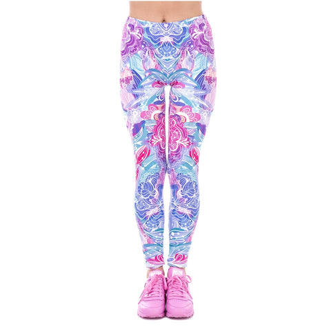 Spring Fashion Women Legins Exotic Purple Flowers Printing Legging Elegant Cozy High Waist Woman Leggings