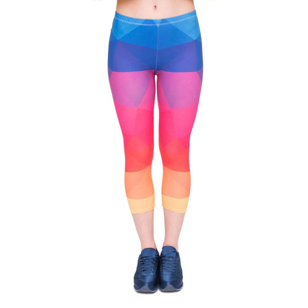 Summer Women Capri Leggings Triangles Rainbow Printing Sexy Mid-Calf 3/4 Fitness Leggins Capri Pants
