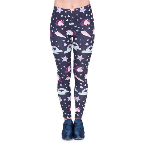 Unique Design Women Legging Unicorns Navy Printing Leggings Fashion Cozy High Waist Woman Pants