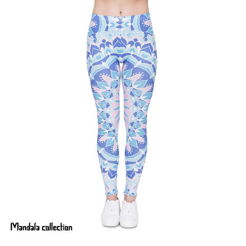Women Legging Mandala Printing Fresh Blue Fashion Bottoms Sexy High Waist Leggings Fitness Women Pants