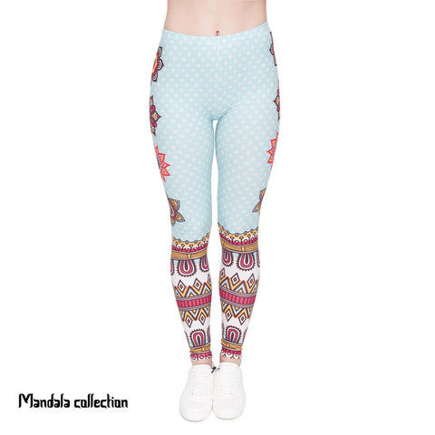 Women Legging Mandala and White Dots Printing Fashion Bottoms Slim High Waist Leggings Fitness Woman Pants