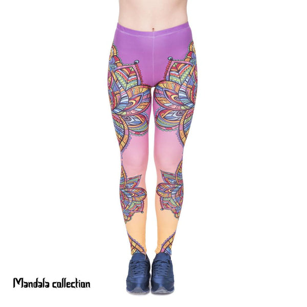 Women Legging Retro Colourful Flowers Mandala Printing Fashion Bottoms Sexy High Waist Leggings Fitness Pants