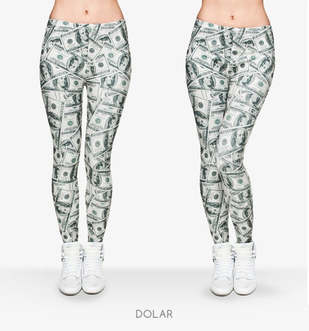 Women Money Dollar Graphic Full Printing Pants Legins Ladies Legging Stretchy Trousers Slim Fit Leggings